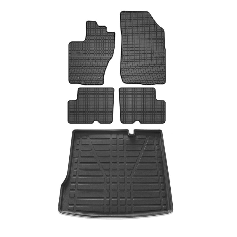 Set tappetini e vaschetta per bagagliaio per Dacia Duster 2 2010-2018 Gomma Nero 5x