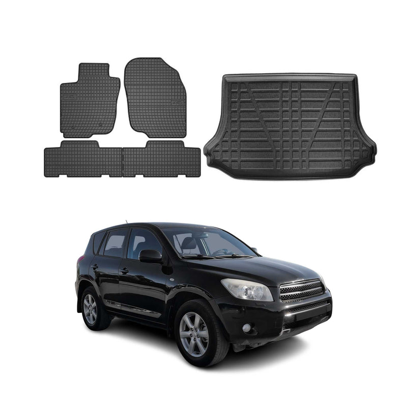 Set di tappetini e vaschetta per bagagliaio per Toyota RAV4 2006-2012 in gomma TPE nera 5 pezzi