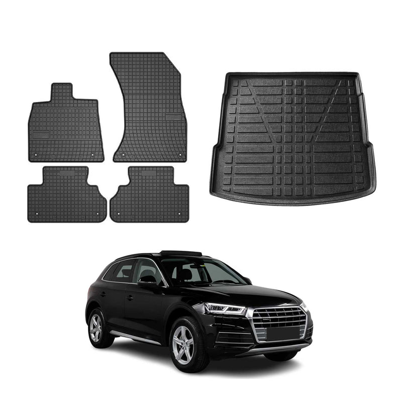 Set di tappetini e vaschetta per bagagliaio per Audi Q5 FY 2017-2024 in gomma TPE nera 5 pezzi