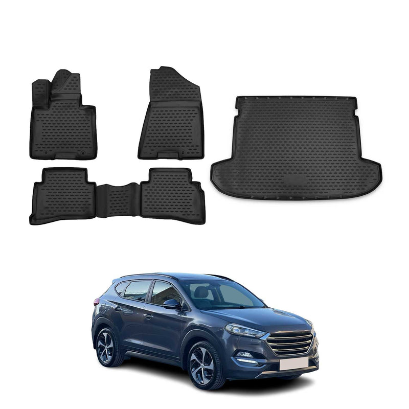 Set di tappetini e vaschetta per bagagliaio per Hyundai Tucson 2015-2021 TPE Nero