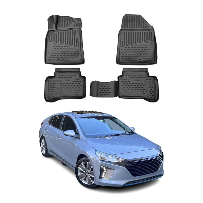 Tappetini Hyundai Ioniq Hybrid PHEV 2017-2022 in TPE nero, 4 pezzi