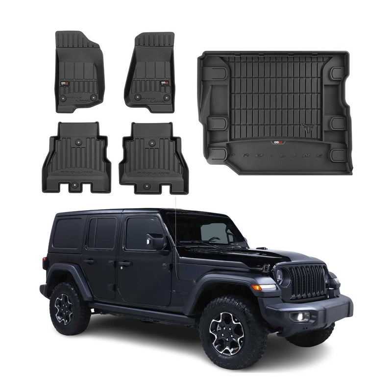 Set di tappetini e vaschette per bagagliaio OMAC per Jeep Wrangler 2017-2025 in gomma TPE 5x