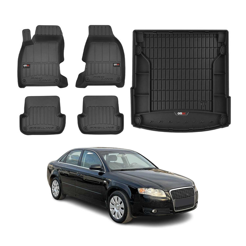 OMAC Premium Fußmatten Kofferraumwanne Set für Audi A4 B7 Limo 2004-2008 Gummi