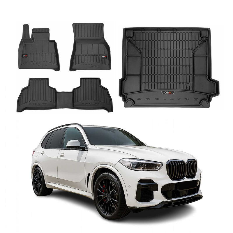 Set di tappetini e vaschetta per bagagliaio OMAC per BMW X5 G05 2018-2025 in gomma nera 4 pezzi