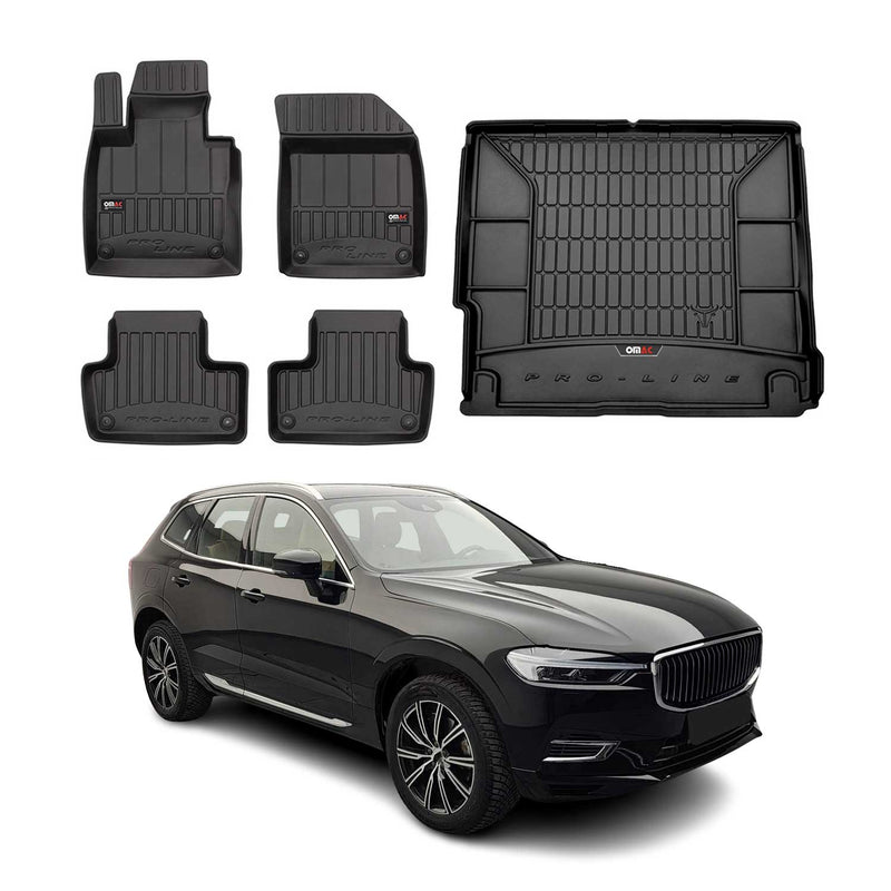 Set di tappetini e vaschetta per bagagliaio OMAC per Volvo XC60 2017-2025 in gomma nera, 5 pezzi