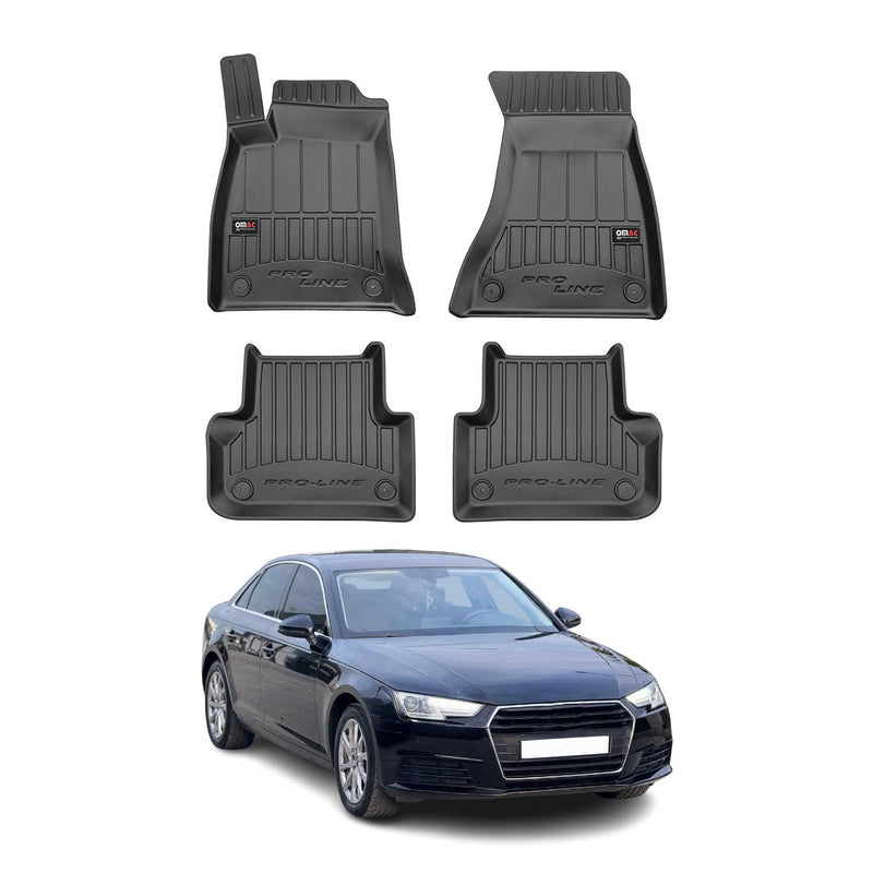 Tappetini Audi A4 Limo Avant Allroad B9 2016-2025 in TPE neri, 4 pezzi.