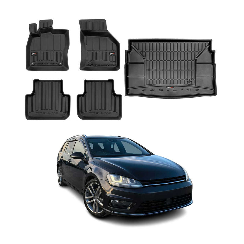 Set di tappetini e vaschette per bagagliaio OMAC per VW Golf Sportsvan 2014-2020 in gomma, 5 pezzi
