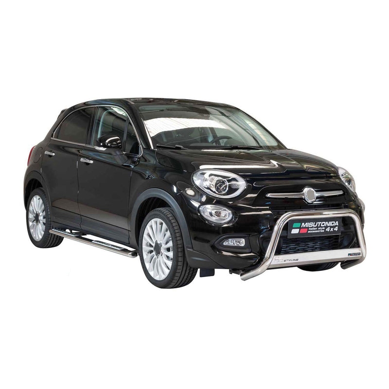 Minigonne laterali in acciaio inox tipo 334 per Fiat 500X 2015-2024, barre laterali argento