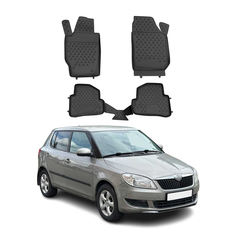 Tappetini Skoda Fabia 2007-2014 in TPE nero, 4 pezzi