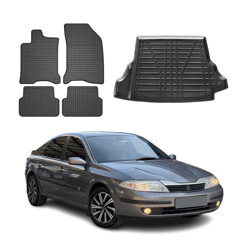 Set tappetini e vaschetta per bagagliaio per Renault Laguna 2 Limo 2001-2007 Gomma 5x