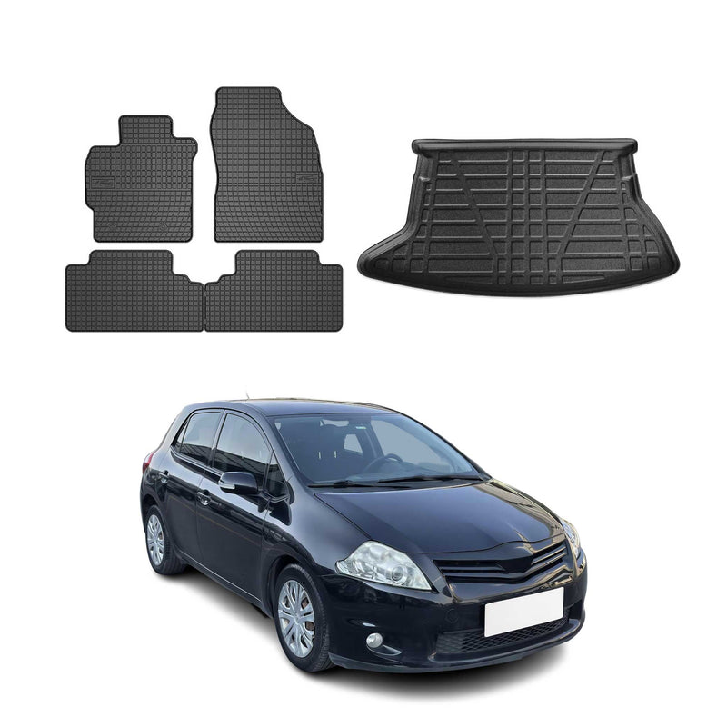Set di tappetini e vaschetta per bagagliaio per Toyota Auris Hatchback 2007-2012 in gomma, 5 pezzi
