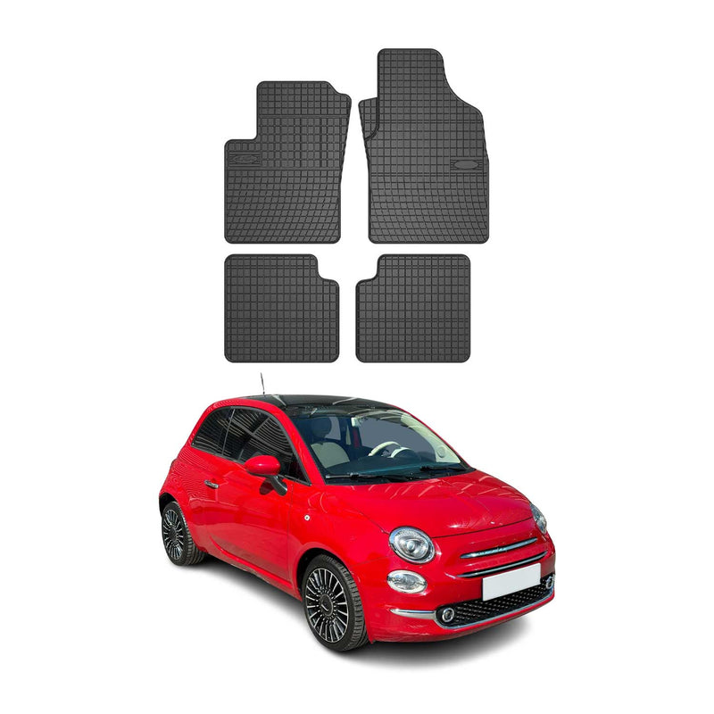 Tappetini in gomma neri per Fiat 500 500C 2007-2020, 4 pezzi