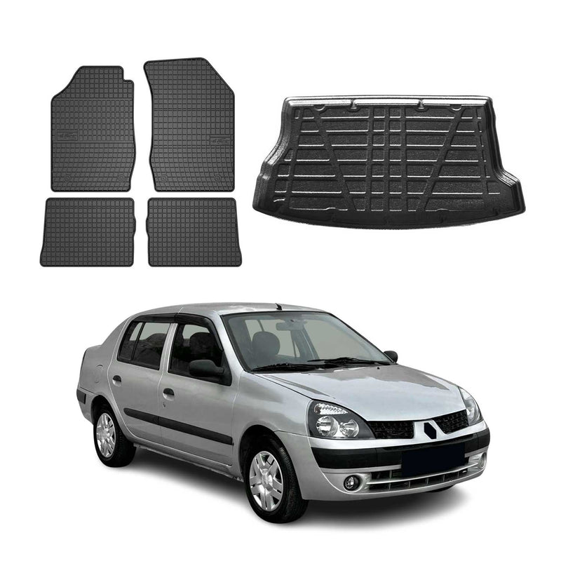 Set tappetini e vaschetta per bagagliaio per Renault Clio Hatchback 1999-2006 Gomma 5x