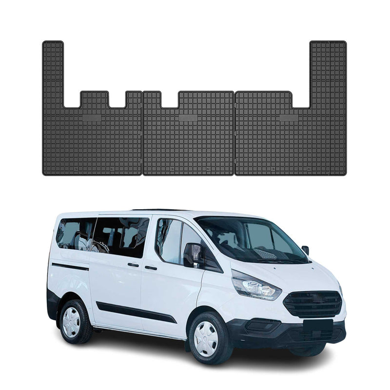 Tappetini in gomma neri per Ford Tourneo Custom 2012-2021, 2a fila, 3 pezzi.