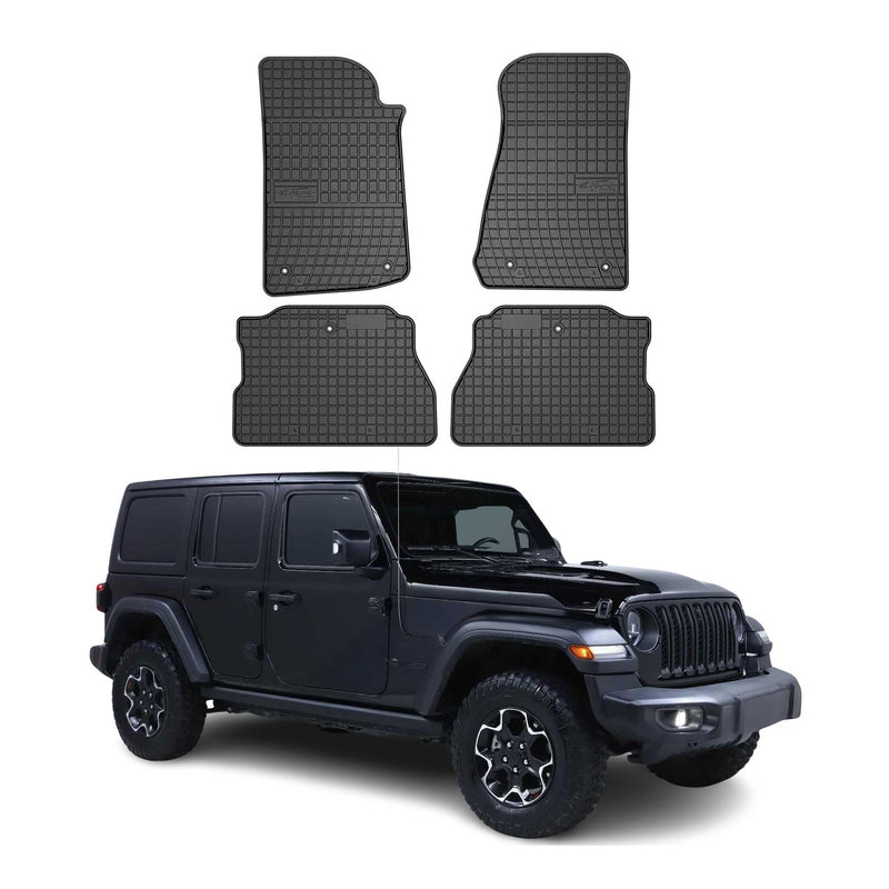 Tappetini in gomma neri per Jeep Wrangler Rubicon 5D 2017-2025, 4 pezzi