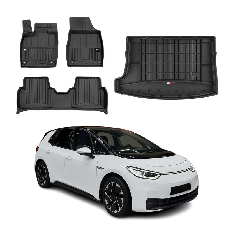 Set di tappetini e vaschetta per bagagliaio OMAC per VW ID.3 2019-2025 in gomma TPE nera 4 pezzi