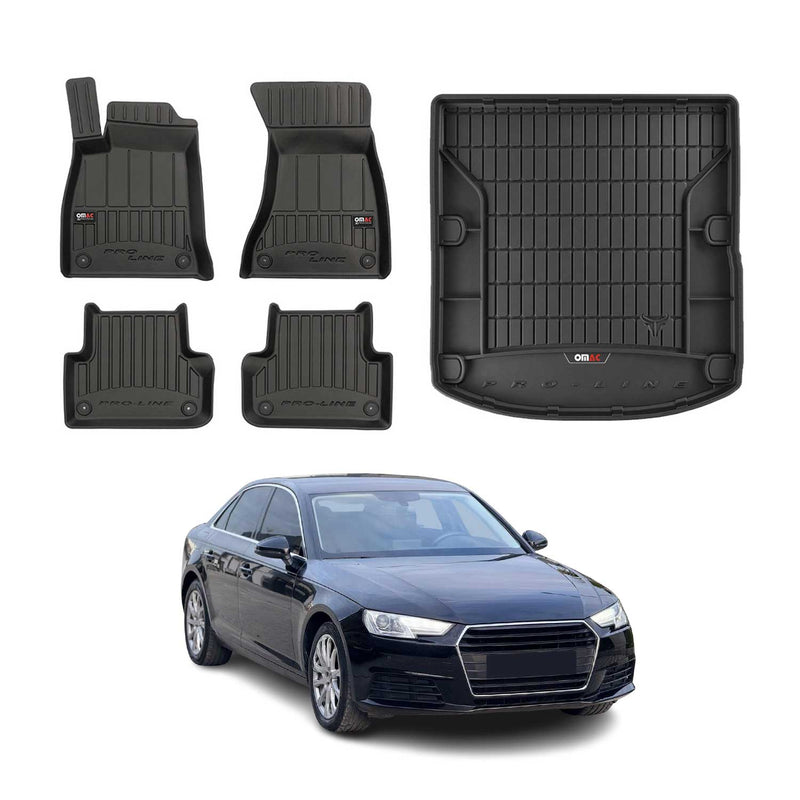 Set di tappetini e vaschette per bagagliaio OMAC per Audi A4 B9 Limo 2015-2025 in gomma, 5 pezzi