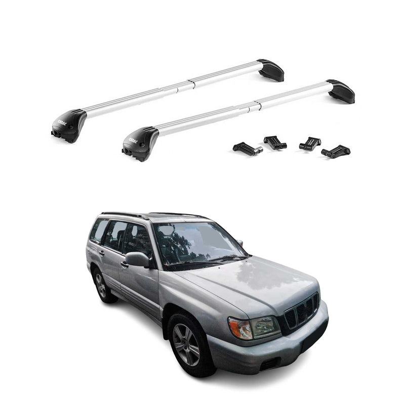 Portapacchi da tetto per Subaru Forester SF 1997-2002 Alu Silver 2 pezzi ABE