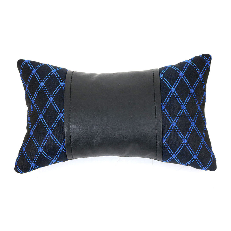Cuscino poggiatesta auto supporto collo tessuto e pelle blu nero 8x30 cm