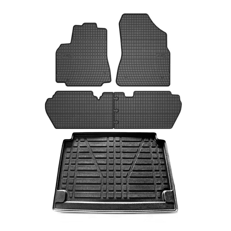 Set tappetini e vaschetta per bagagliaio per Citroen Berlingo 2008-2018 Gomma inferiore 5x