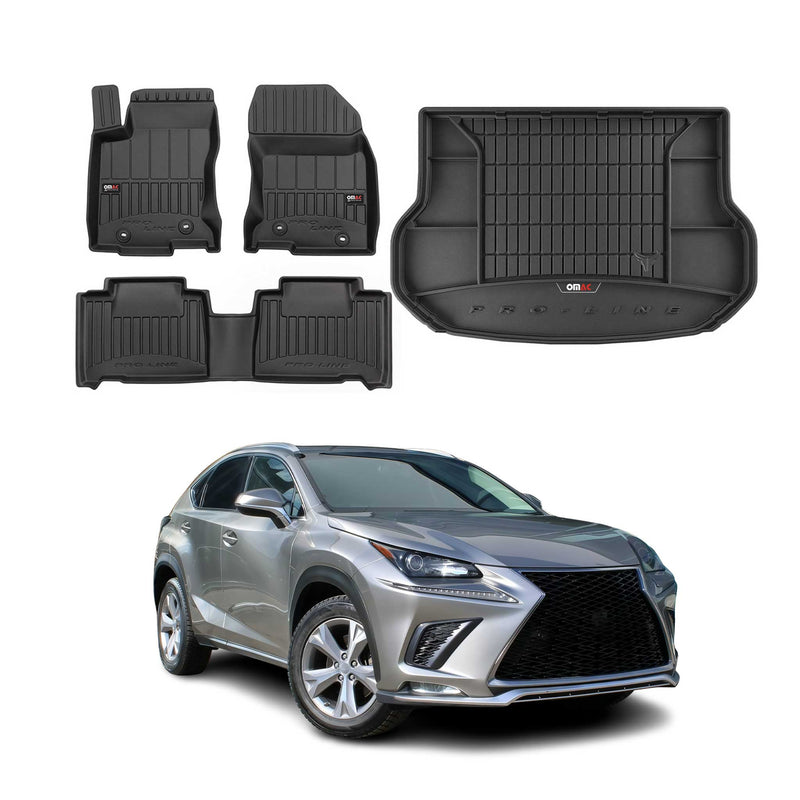 Set di tappetini e vaschetta per bagagliaio OMAC per Lexus NX 2014-2025 in gomma nera 4x