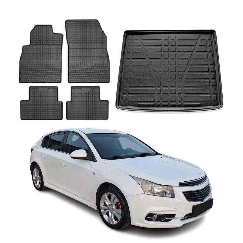Set di tappetini e vaschetta per bagagliaio per Chevrolet Cruze 5 porte 2011-2016 in gomma TPE