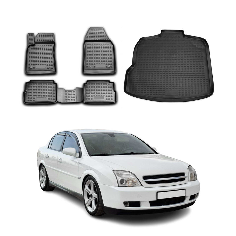 Set tappetini e vaschetta per bagagliaio per Opel Vectra C 2002-2008 in gomma TPE nero 5 pezzi