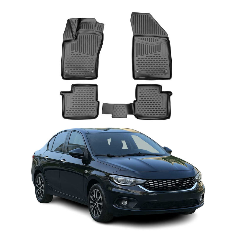 Tappetini in gomma OMAC per Fiat Tipo Limo 2015-2025, TPE, neri, 4 pezzi.