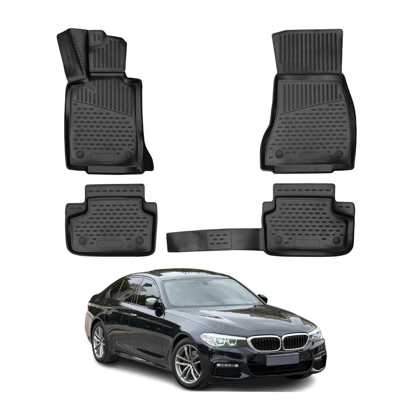 Tappetini opachi in TPE nero per BMW Serie 5 Berlina Touring G30 G31 2017-2024, 4 pezzi