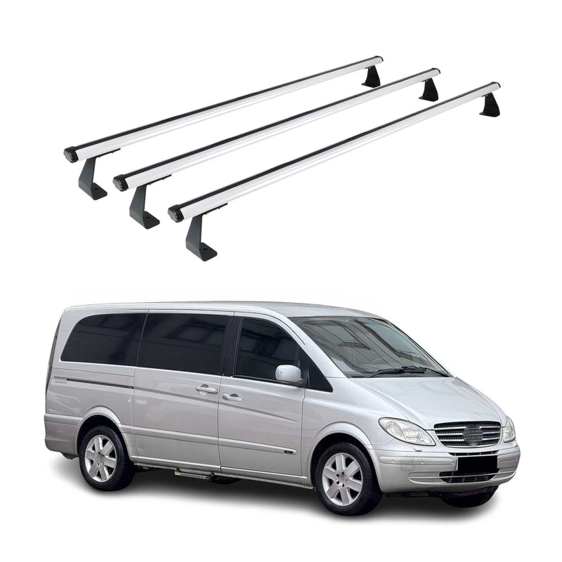 Portapacchi da tetto per Mercedes Vito 2003-2014, alluminio argento, 3 pezzi