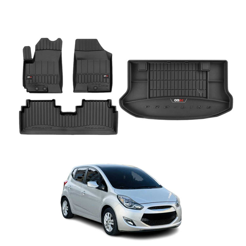 Set di tappetini e vaschetta per bagagliaio OMAC per Hyundai ix20 2010-2019 in gomma nera 4 pezzi