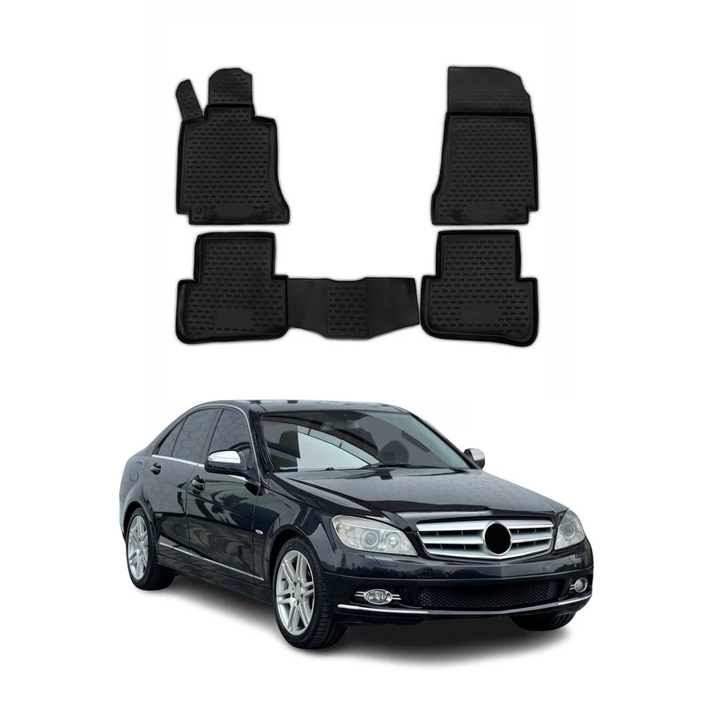 Tappetini in gomma neri per Mercedes Classe C W204 2007-2014, 4 pezzi.