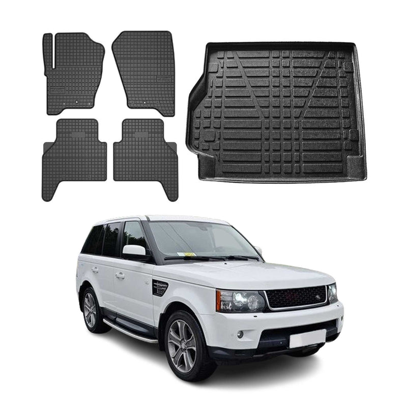 Set di tappetini e vaschetta per bagagliaio per Range Rover Sport L320 2005-2013 in gomma, 5 pezzi