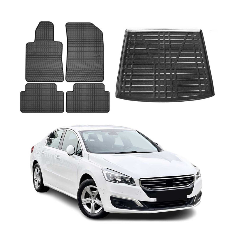 Set tappetini e vaschetta per bagagliaio per Peugeot 508 Station Wagon 2010-2018 in gomma TPE 5x