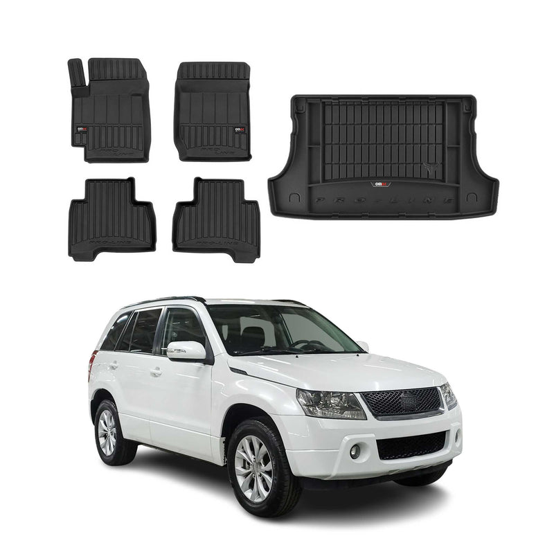 Set di tappetini e vaschetta per bagagliaio OMAC per Suzuki Grand Vitara 2005-2014 in gomma, 5 pezzi
