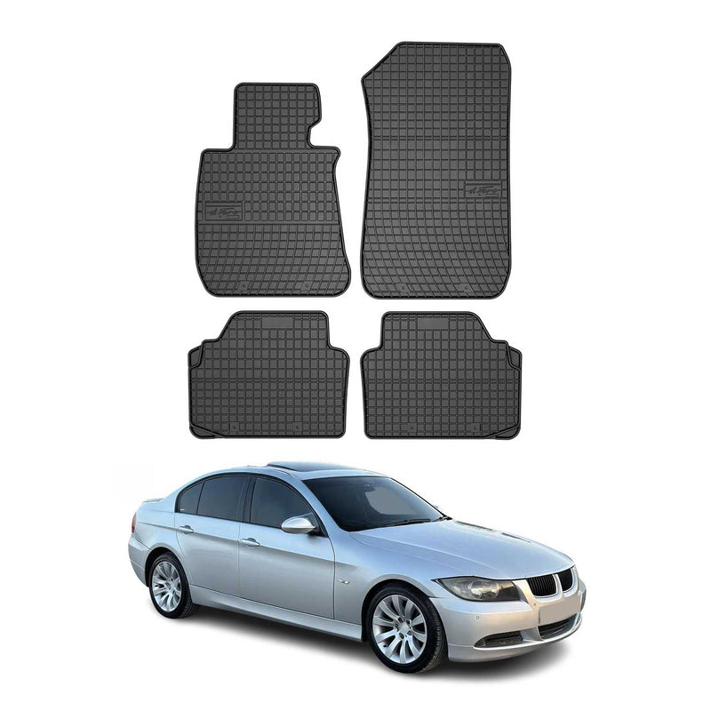 Tappetini in gomma neri per BMW Serie 3 Berlina Touring Coupé E90 E91 E92 2004-2013, 4 pezzi