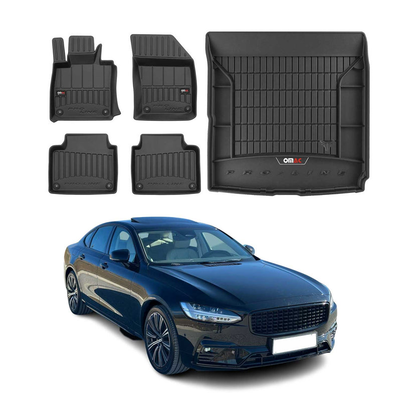 Set di tappetini e vaschetta per bagagliaio OMAC per Volvo S90 2016-2020 in gomma nera, 5 pezzi
