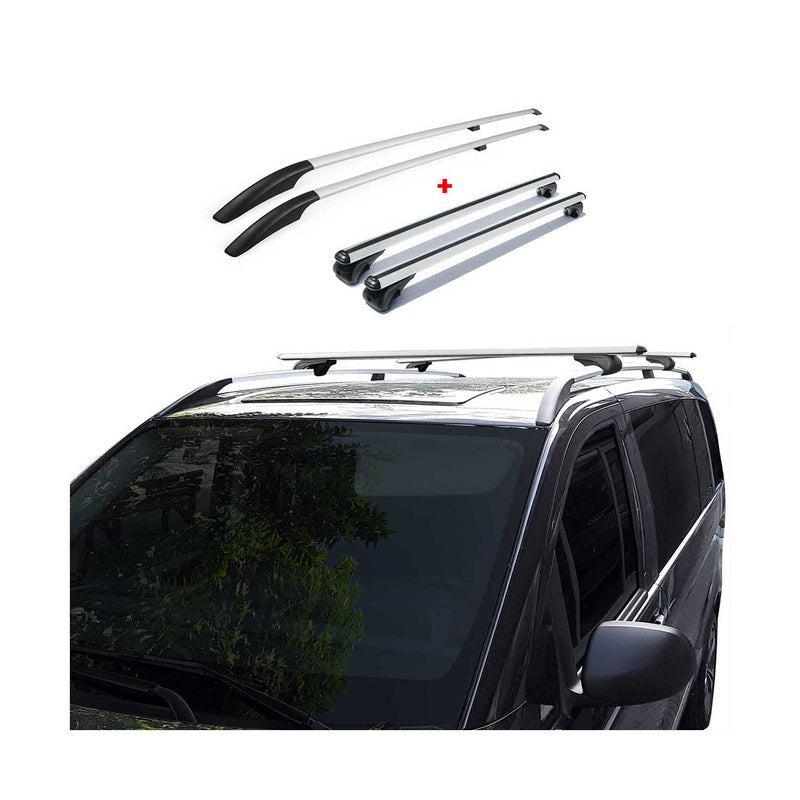 Barre portatutto + barre portatutto SET per VW Caddy 2003-2015 L2 Long Alu Silver 4 pezzi