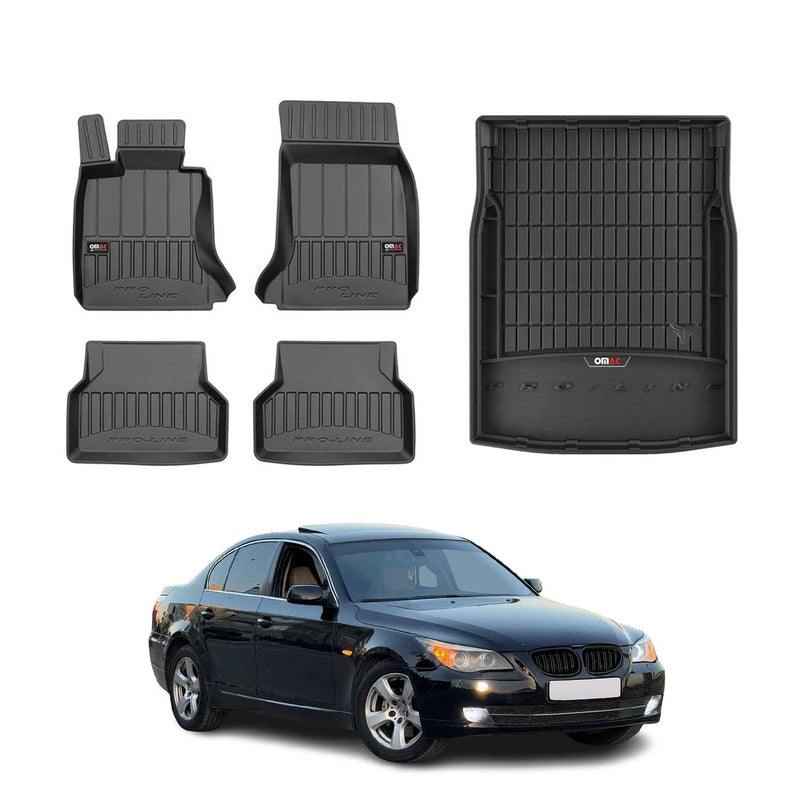 Set di tappetini e vaschetta per bagagliaio OMAC per BMW Serie 5 E60 2003-2010 in gomma nera 5 pezzi