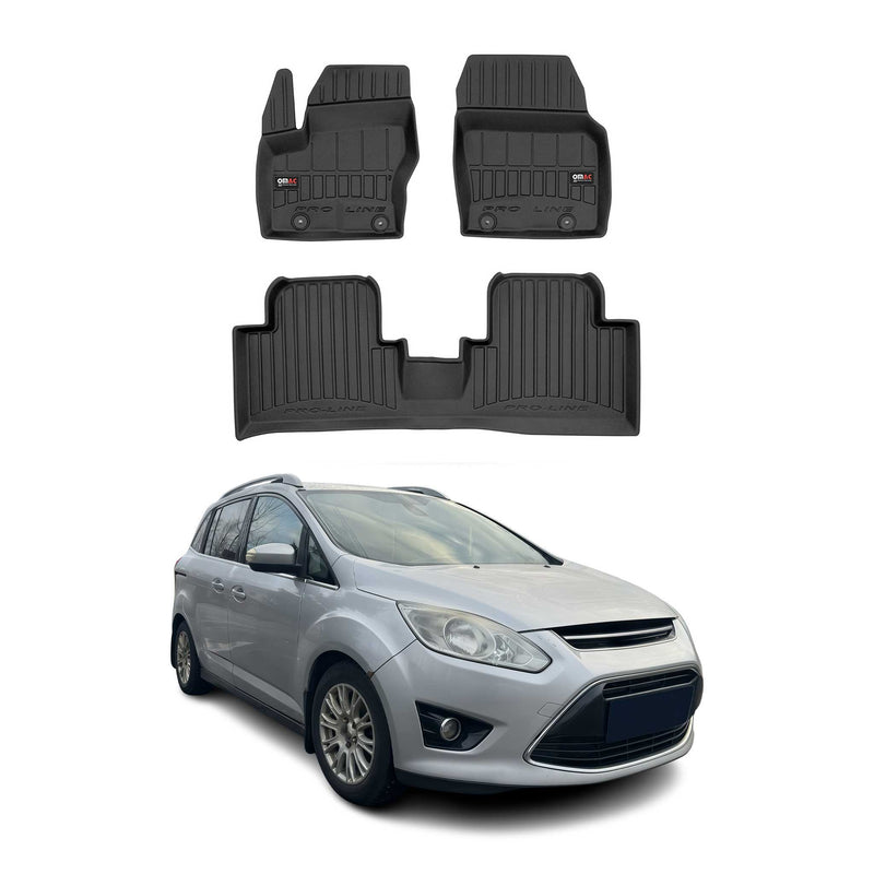 Tappetini Ford Grand C-Max 2010-2019 in TPE nero, 3 pezzi