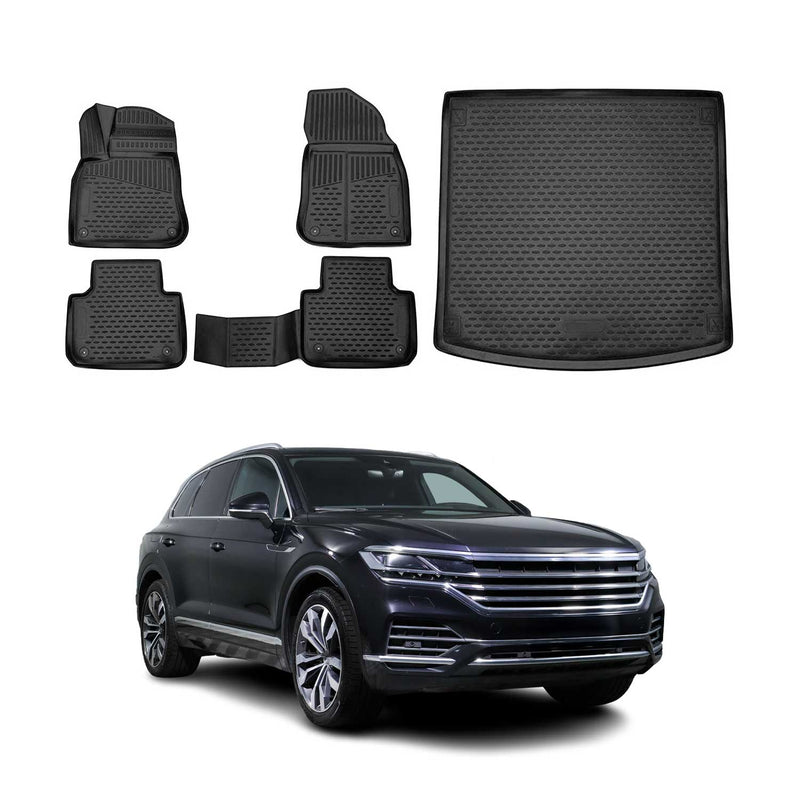 Set di tappetini e vaschetta per bagagliaio per VW Touareg 2018-2025 in gomma TPE nero 5 pezzi