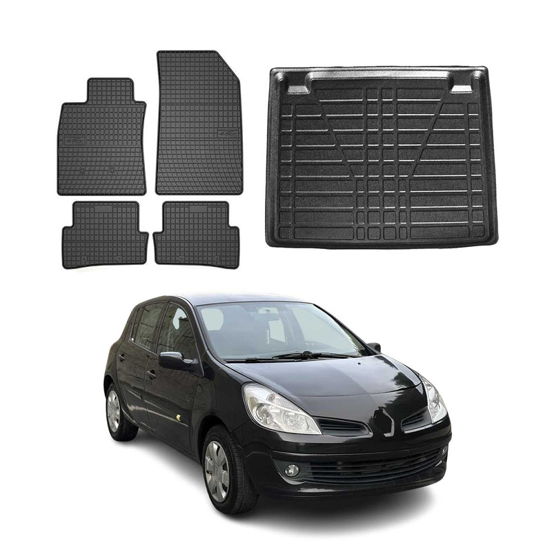 Set tappetini e vaschetta per bagagliaio per Renault Clio Station Wagon 2006-2012 Gomma 5 pezzi