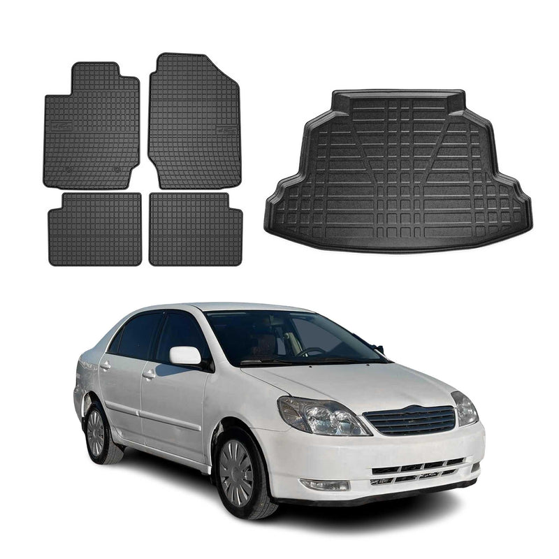 Fußmatten & Kofferraumwanne Set für Toyota Corolla Stufenheck 2002-2007 Gummi 5x