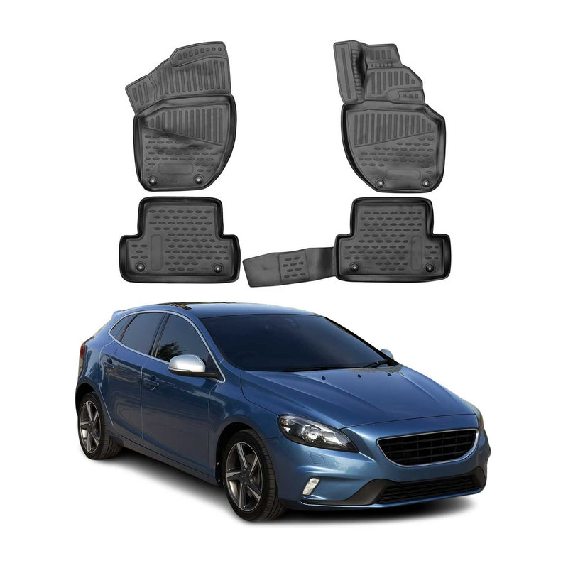 Tappetini Volvo V40 2013-2021 in TPE nero, 4 pezzi