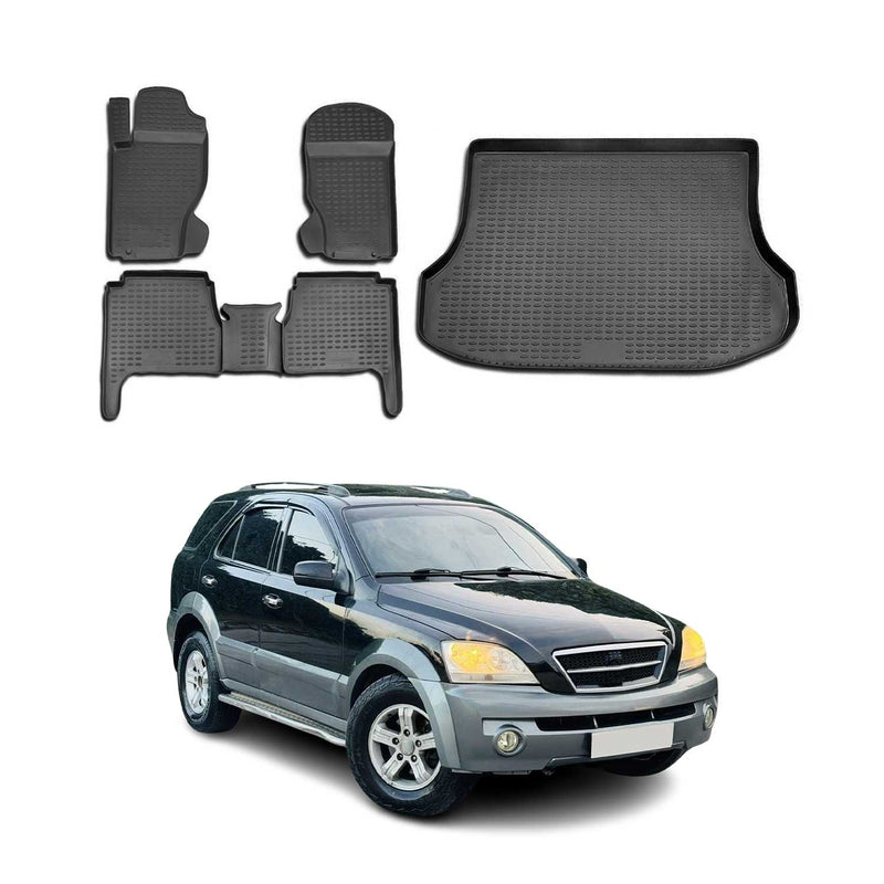 Fußmatten & Kofferraumwanne Set für Kia Sorento 2003-2009 Gummi TPE Schwarz 5x
