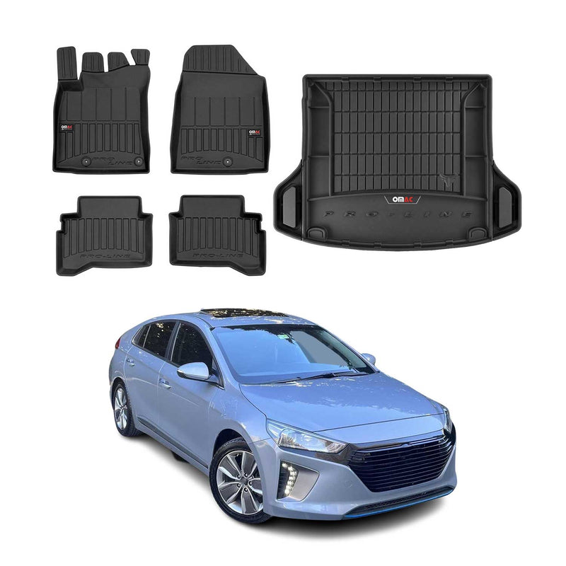 Set di tappetini e vaschette per bagagliaio OMAC per Hyundai Ioniq Hybrid 2016-2025 in gomma, 5 pezzi