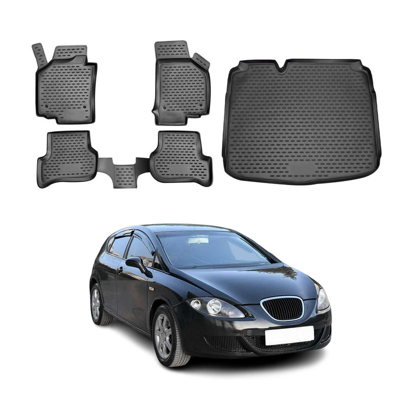 Set di tappetini e vaschetta per bagagliaio per Seat Leon 2005-2012 Hatchback TPE Nero