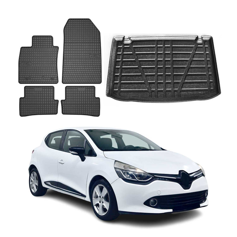 Set tappetini e vaschetta per bagagliaio per Renault Clio Hatchback 2012-2018 Gomma 5x
