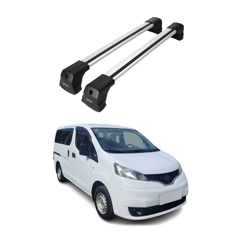 Base portapacchi per Nissan NV200 2010-2023, portapacchi in alluminio argento, 2 pezzi.