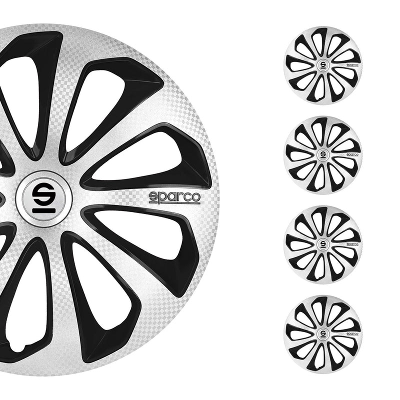 Coprimozzi Sparco 16 pollici Sicilia Argento Carbonio Nero 4 pezzi